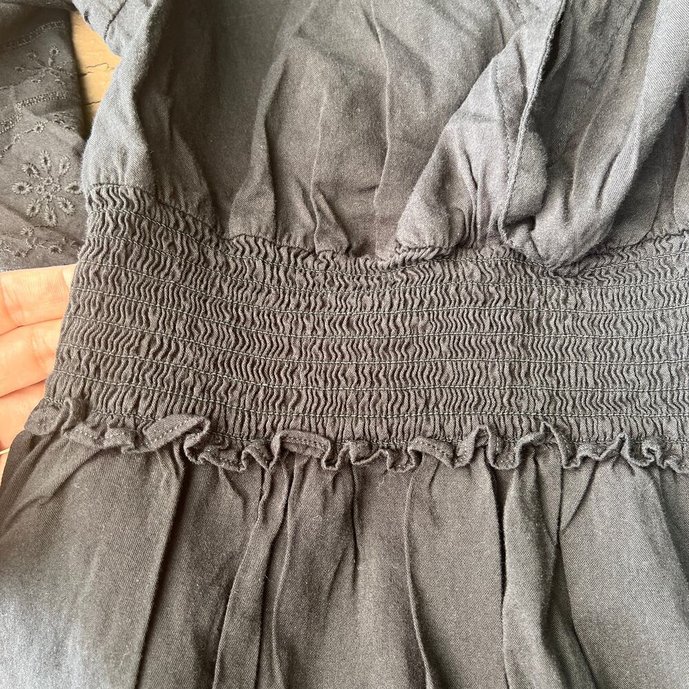 Old Navy Black Smocked Waist Midi Dress Women’s Size M Embroidered Hem - Picture 7 of 14